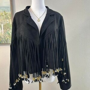 Black Fringe Jacket Embellished Statement Blazer XXL